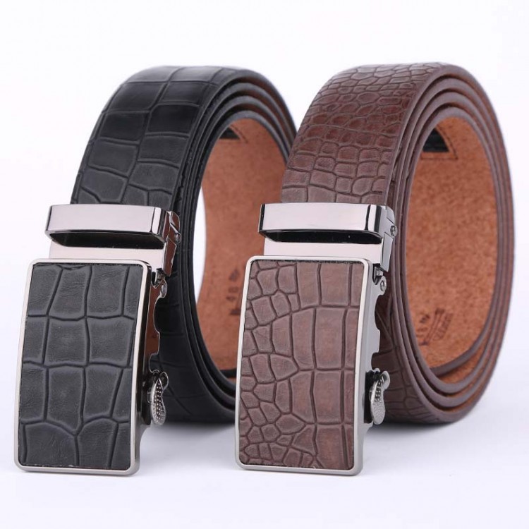 Men's Genuine Leather Belt Crocodile Grain Automatic buckle