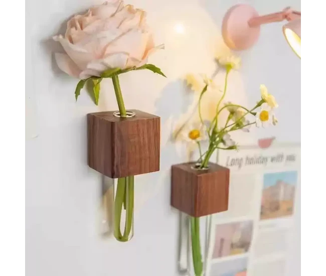Magnetic Solid Wood Bud Vase | Minimalist Wall & Fridge Decor