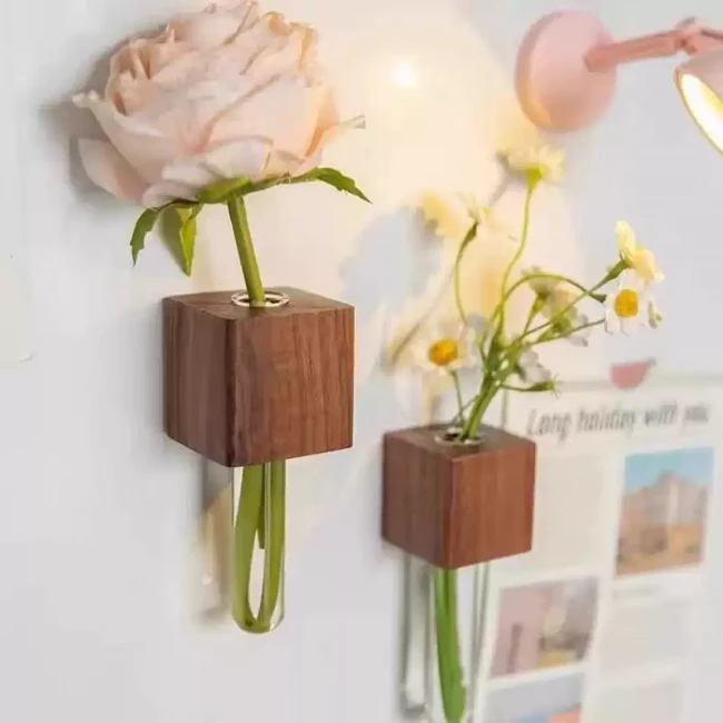 Magnetic Solid Wood Bud Vase | Minimalist Wall & Fridge Decor