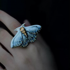 Handcrafted Blue Moth Ceramic Gold Ring