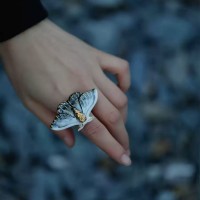 Handcrafted Blue Moth Ceramic Gold Ring