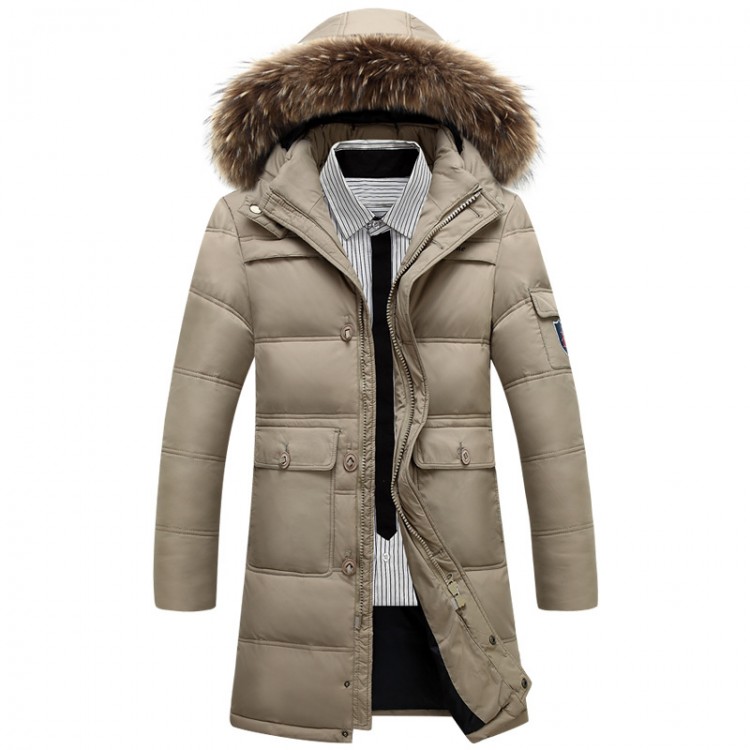 Quilted fur hood long parka 