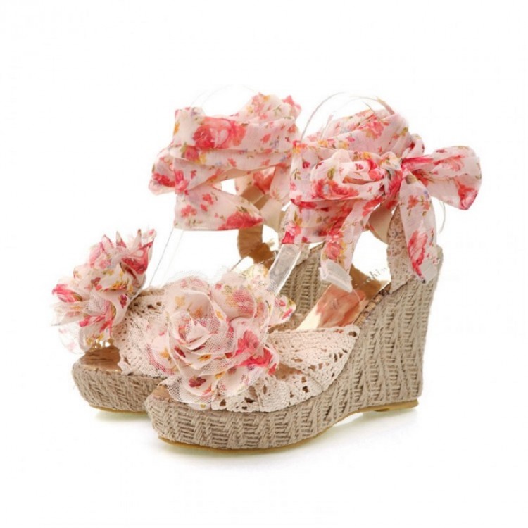 Lace-Up flower wedges