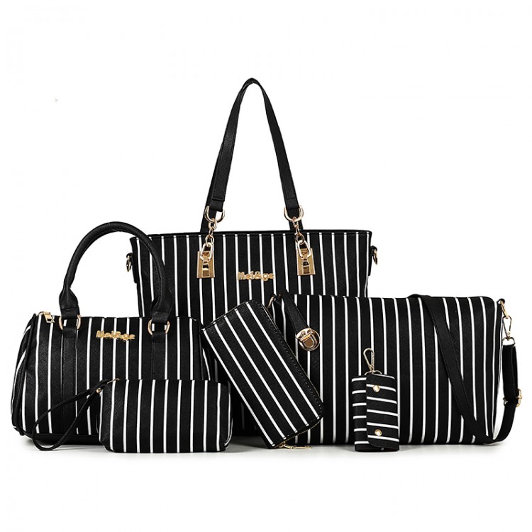 Faux leather striped tote bag